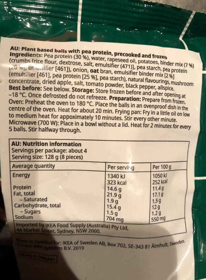 Ikea Huvudroll Plant balls ingredient list