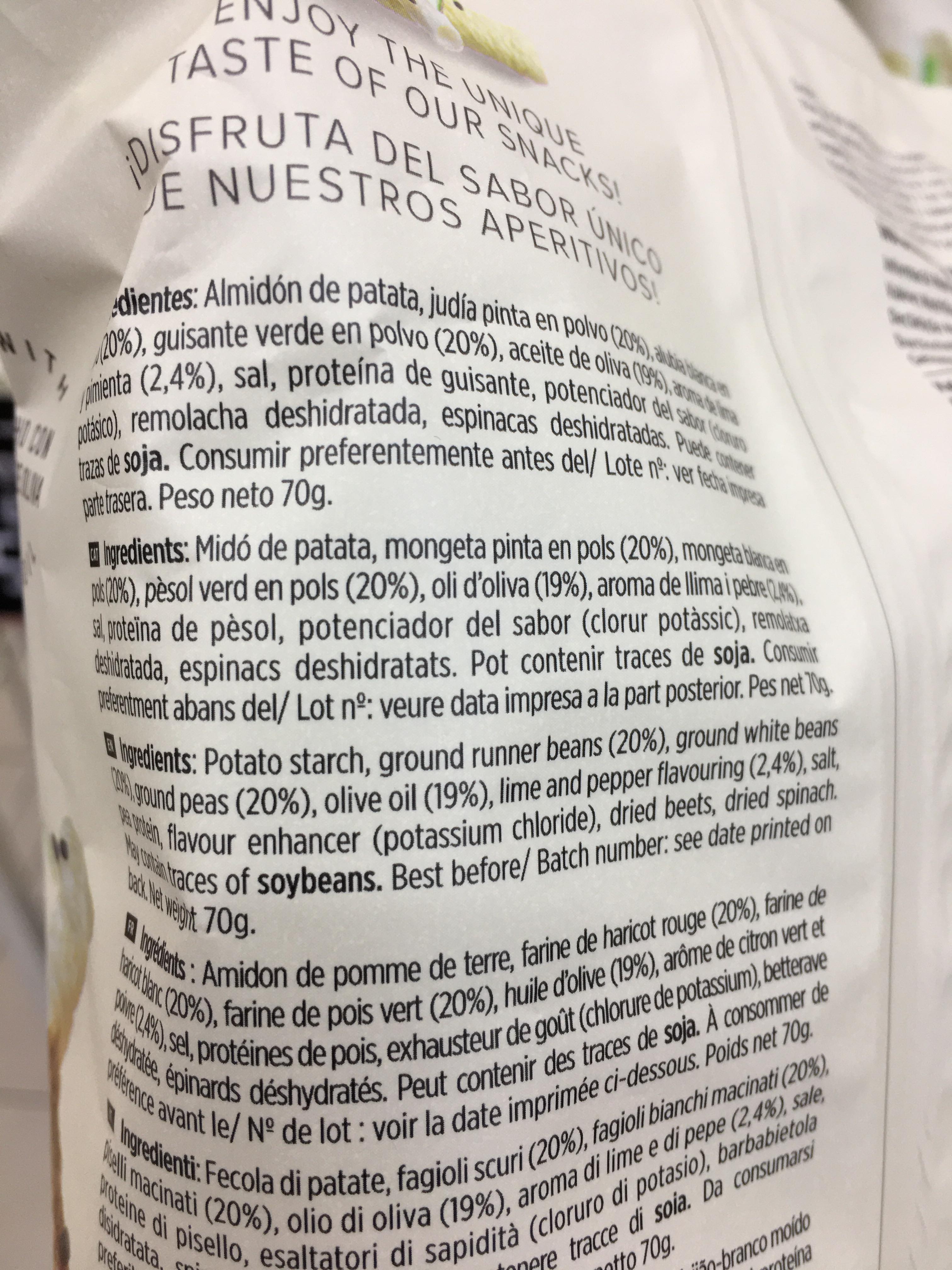 Torres Vegan Snacks Beans and Peas Bars ingredient list