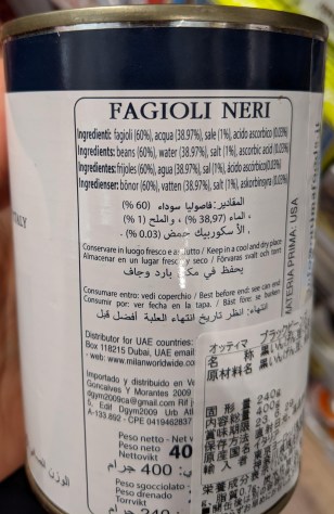 Ottima black beans back of package Nov 2020