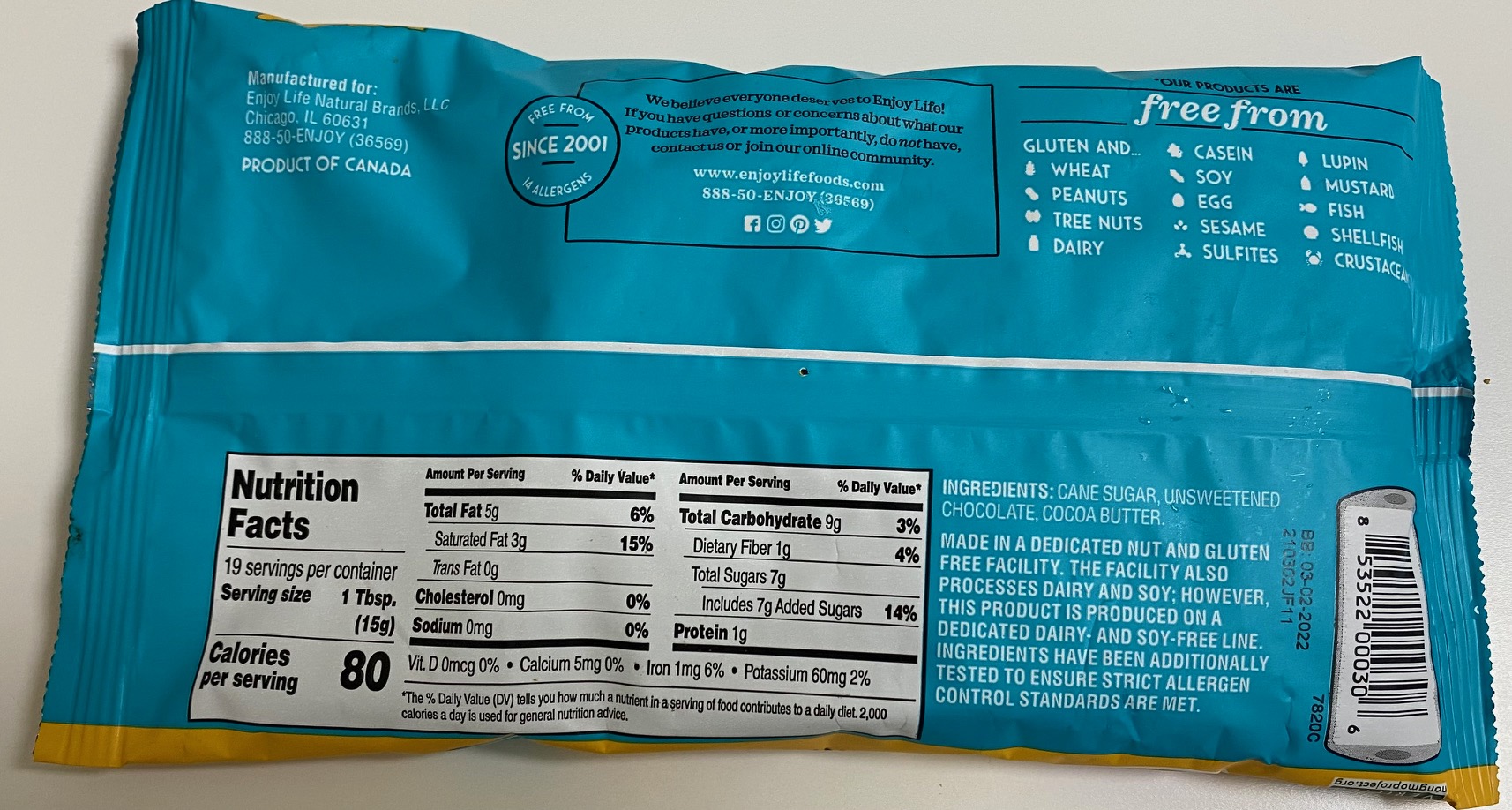 Enjoy Life Mini Chips Semi-Sweet back of package