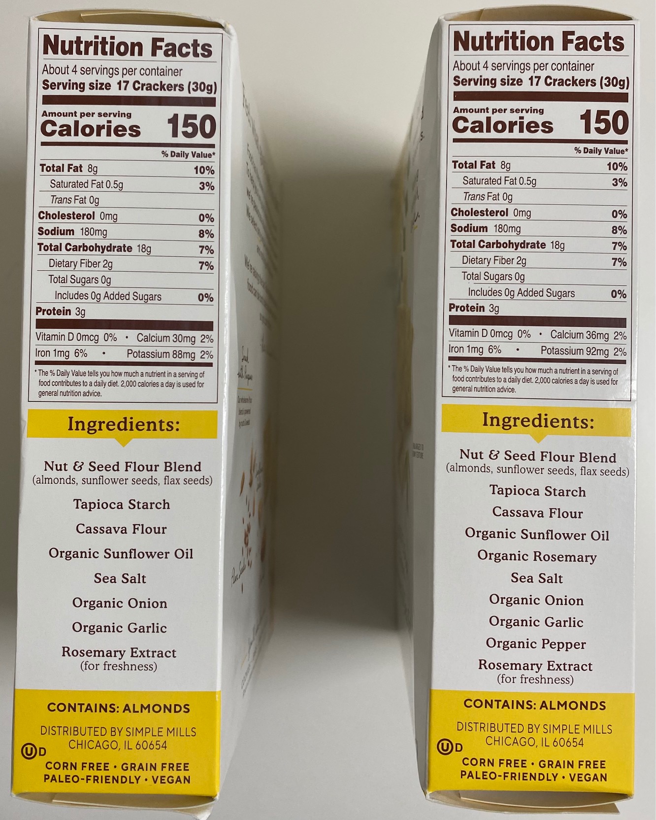 Simple Mills Almond Flour Crackers Fine Ground Sea Salt &amp; Rosemary &amp; Sea Salt ingredient panels